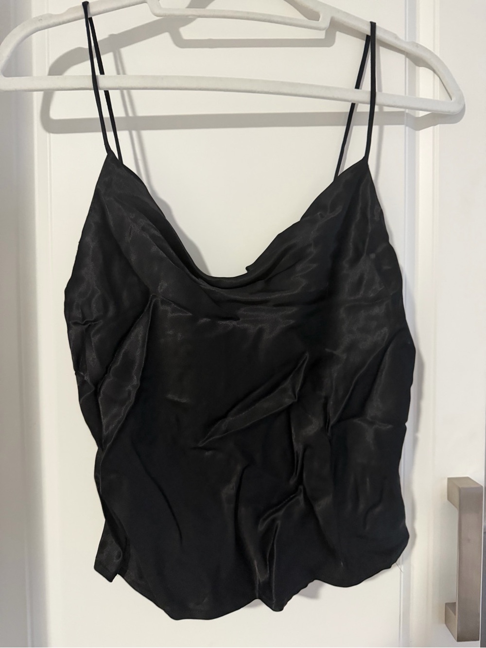 Zara Black Satin Cowl Neck Spaghetti Strap Camisole